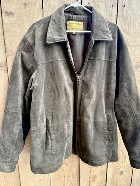 Vintage Boston Harbour Men's Brown 100% Suede Zip-Front field trucker Jacket XL